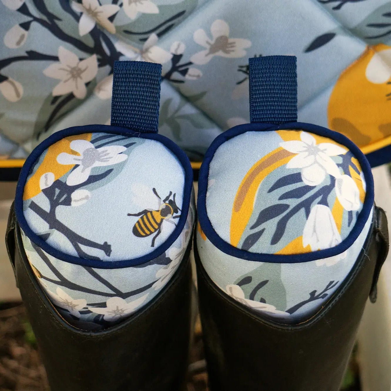 Blue and Navy Lemons and Bees Floral Boot Tree Stuffers