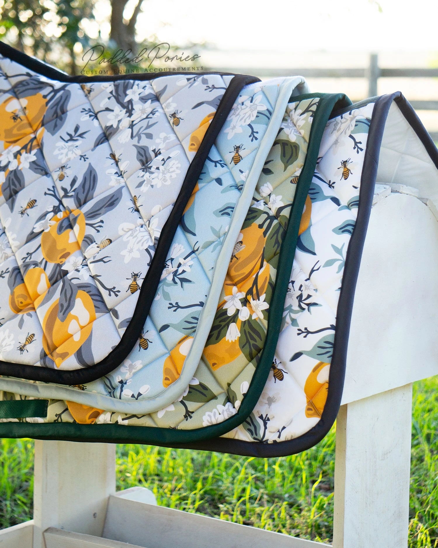 Lemons and Bees Floral Saddle Pads