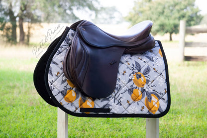 Gray and Black Lemons and Bees Floral All Purpose Saddle Pad