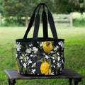 Black and Yellow Floral Lemons and Bees Grooming Tote Brush Bag