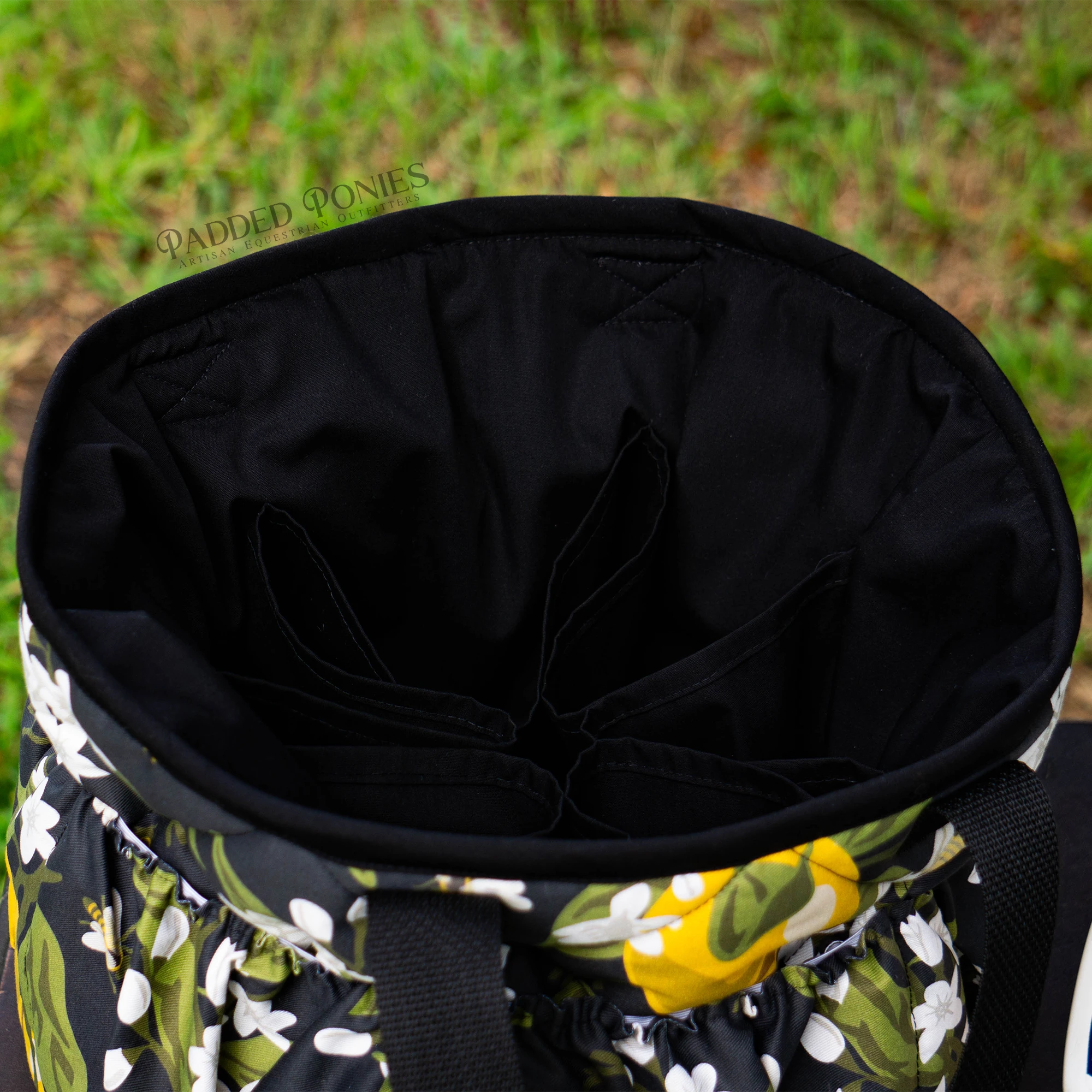 Black and Yellow Floral Lemons and Bees Grooming Tote Brush Bag