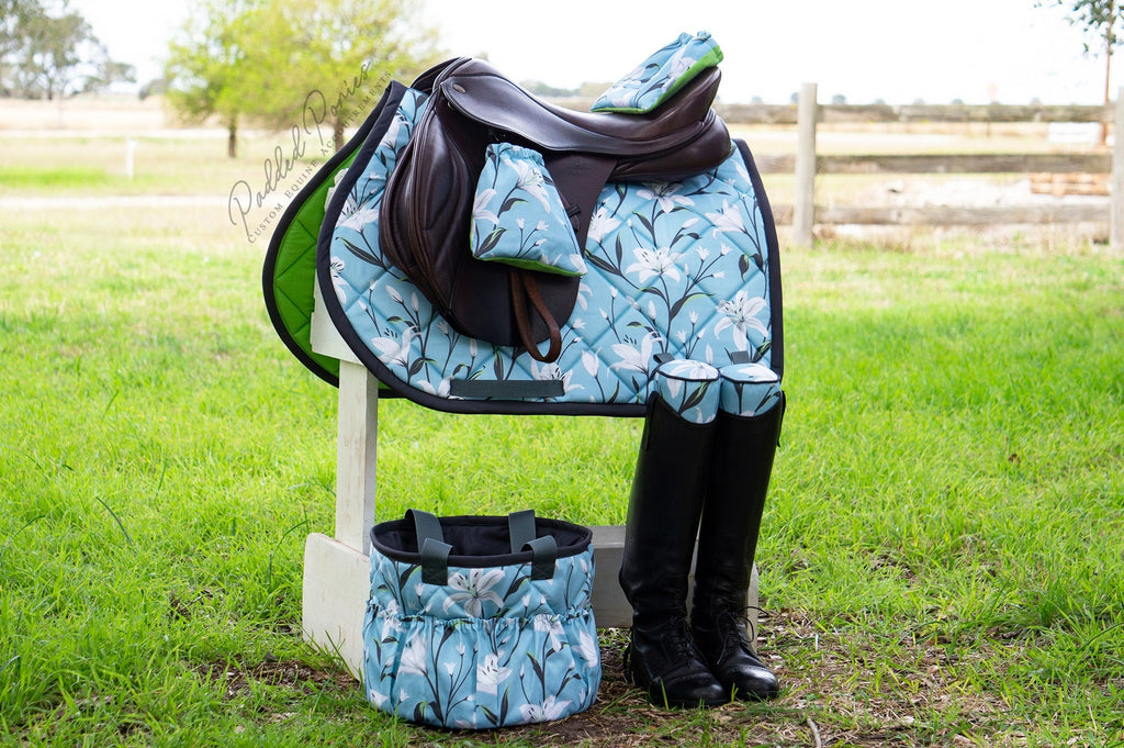 Blue Lilies Stirrup Covers - Sample Sale