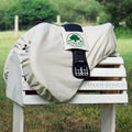 Custom Embroidered Logo Ivory and Hunter Green All Purpose Saddle Cover with Girth Pocket