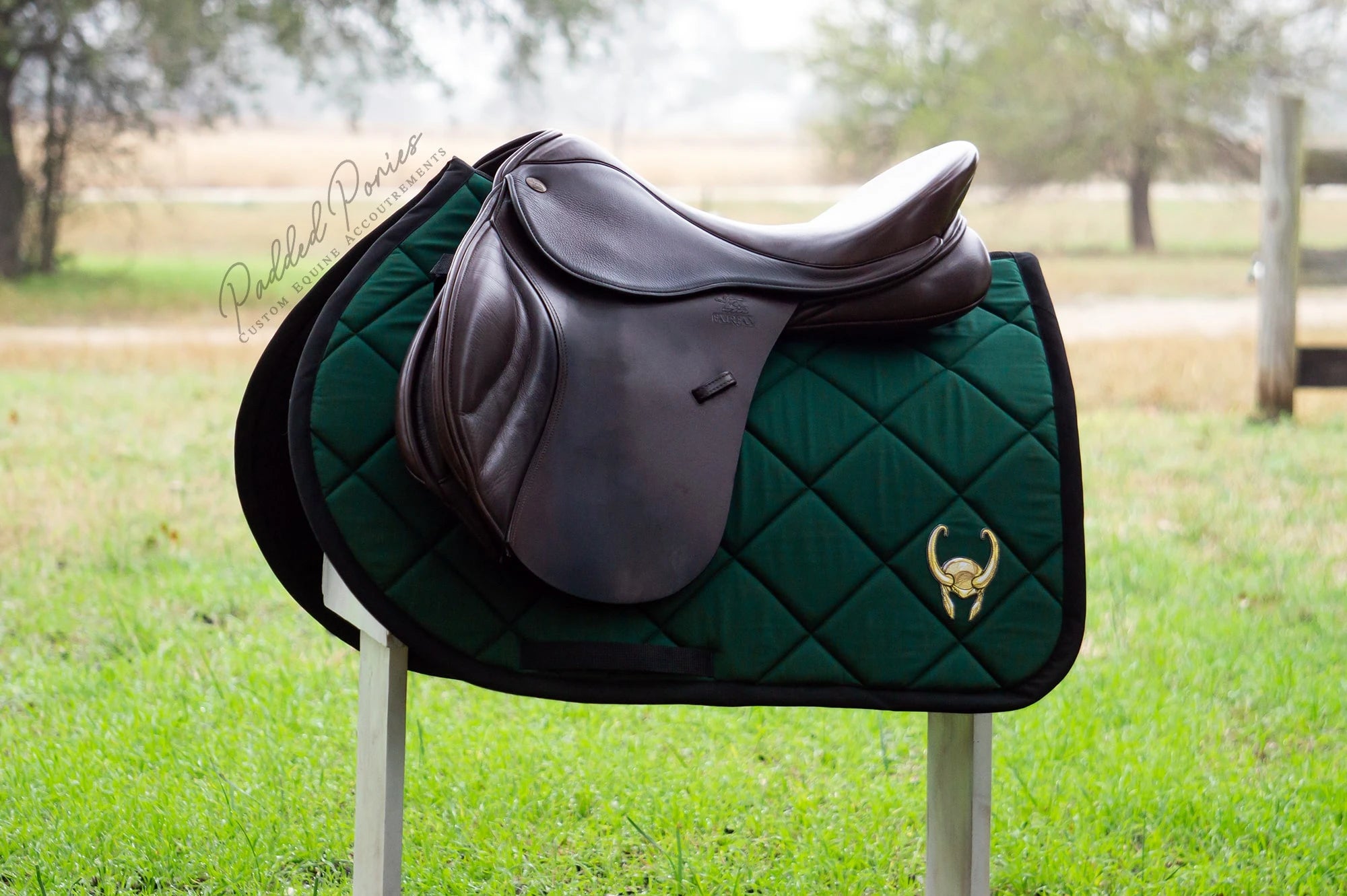 Hunter Green and Black Marvel Loki Superhero Patch Jump Saddle Pad