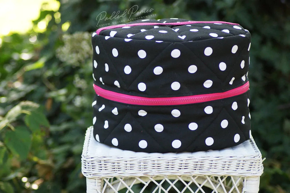 Black and Hot Pink Polka Dot Round Helmet Bag