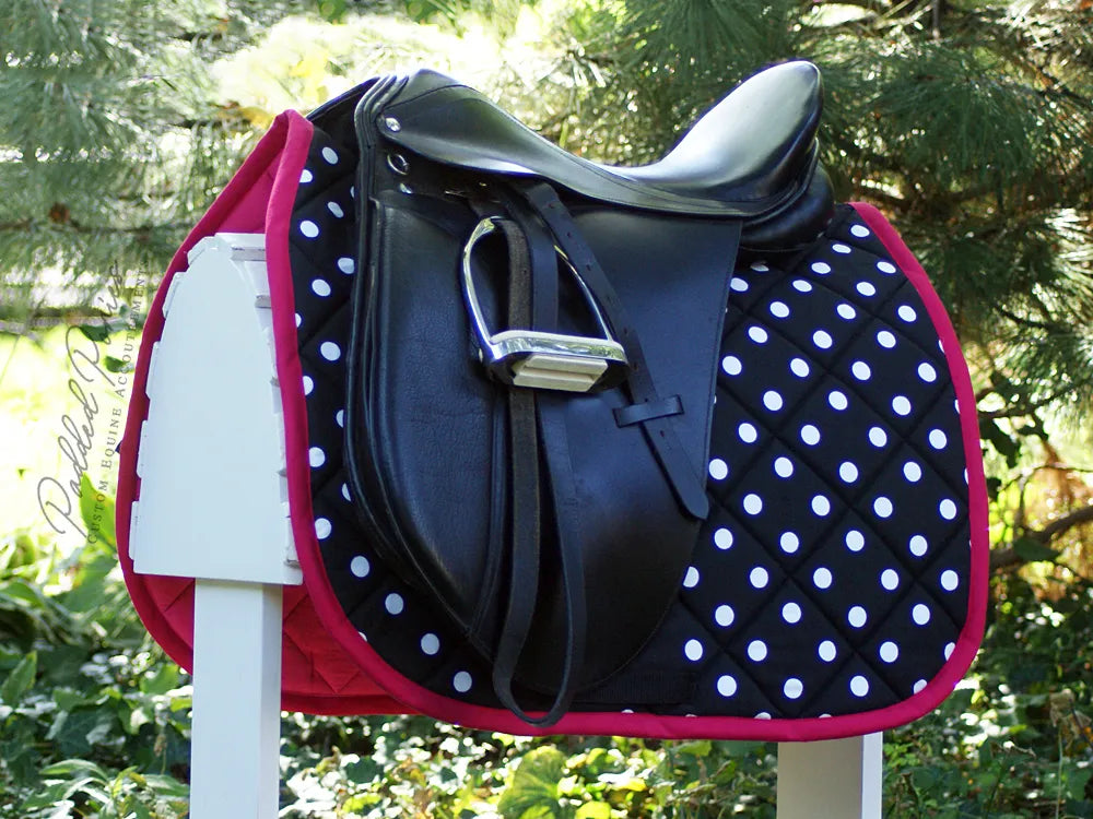 Black and Hot Pink Polka Dot Dressage Saddle Pad