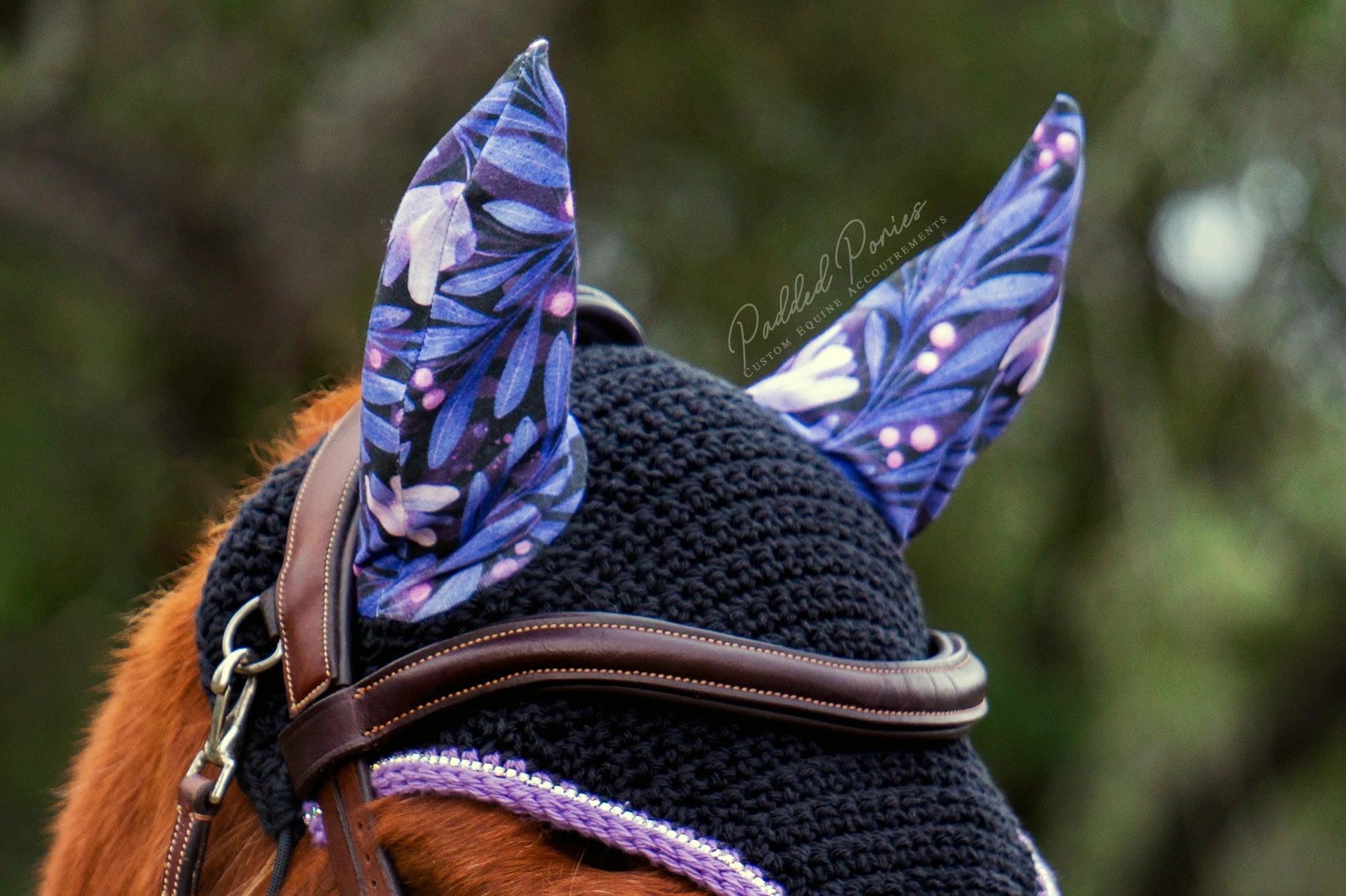 Indigo Lavender Purple Moonflowers Floral Rhinestone Fly Veil Bonnet