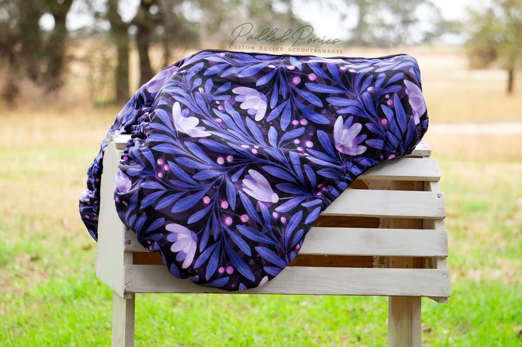 Purple Indigo Lavender Moonflowers Floral All Purpose Saddle Cover