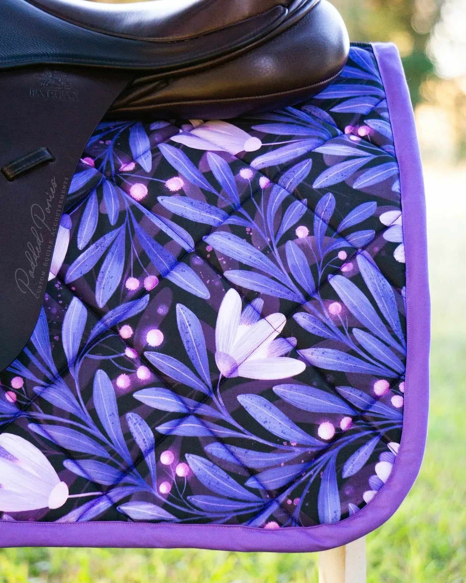 Indigo Lavender Purple Moonflowers Floral Jump Saddle Pad