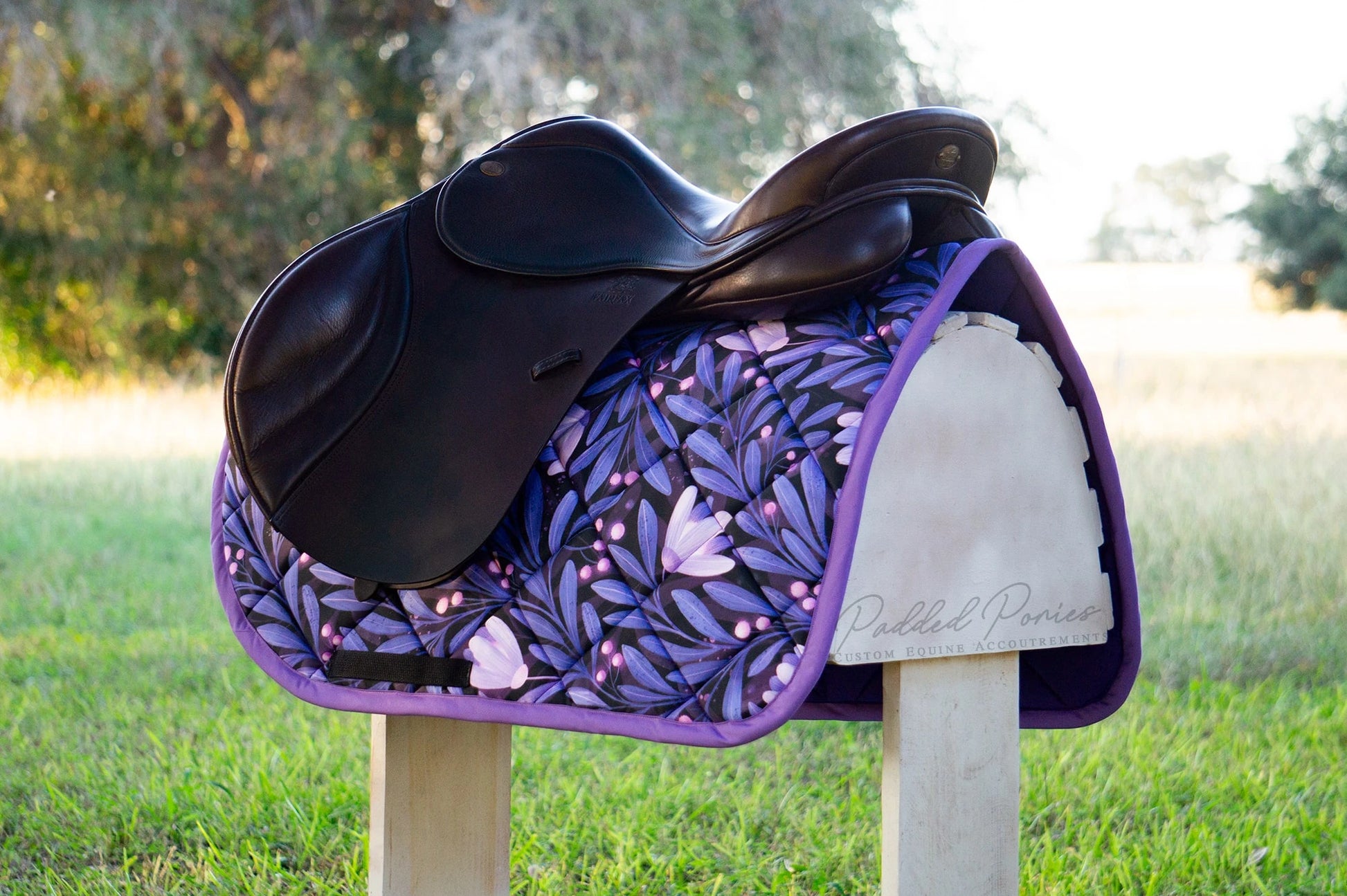 Indigo Lavender Purple Moonflowers Floral Jump Saddle Pad