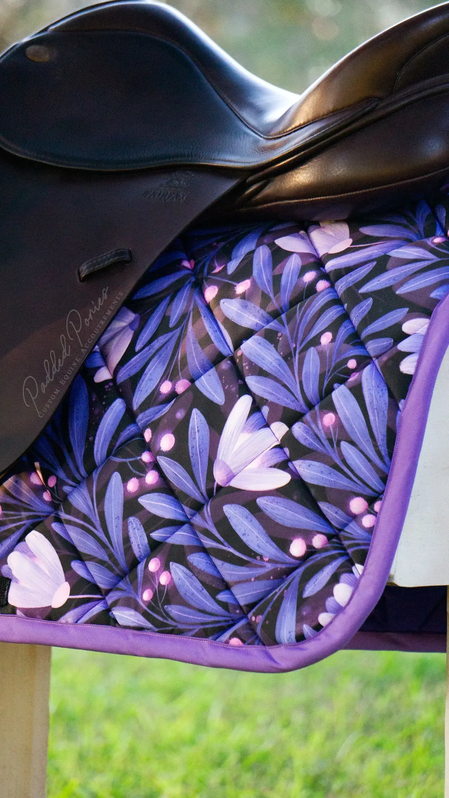 Indigo Lavender Purple Moonflowers Floral Jump Saddle Pad