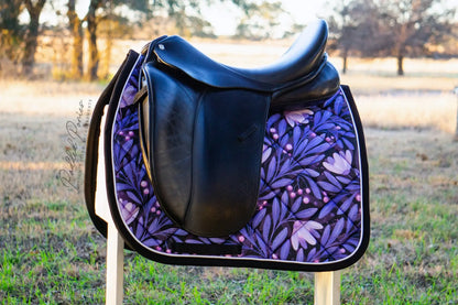 Indigo Lavender Purple Moonflowers Floral Dressage Saddle Pad