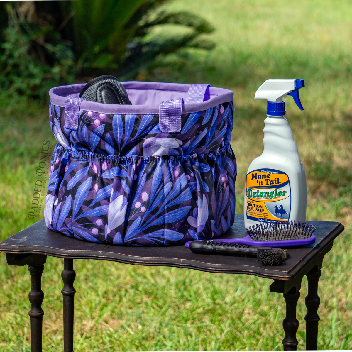 Moonflowers Indigo Purple Floral Grooming Tote Brush Bag