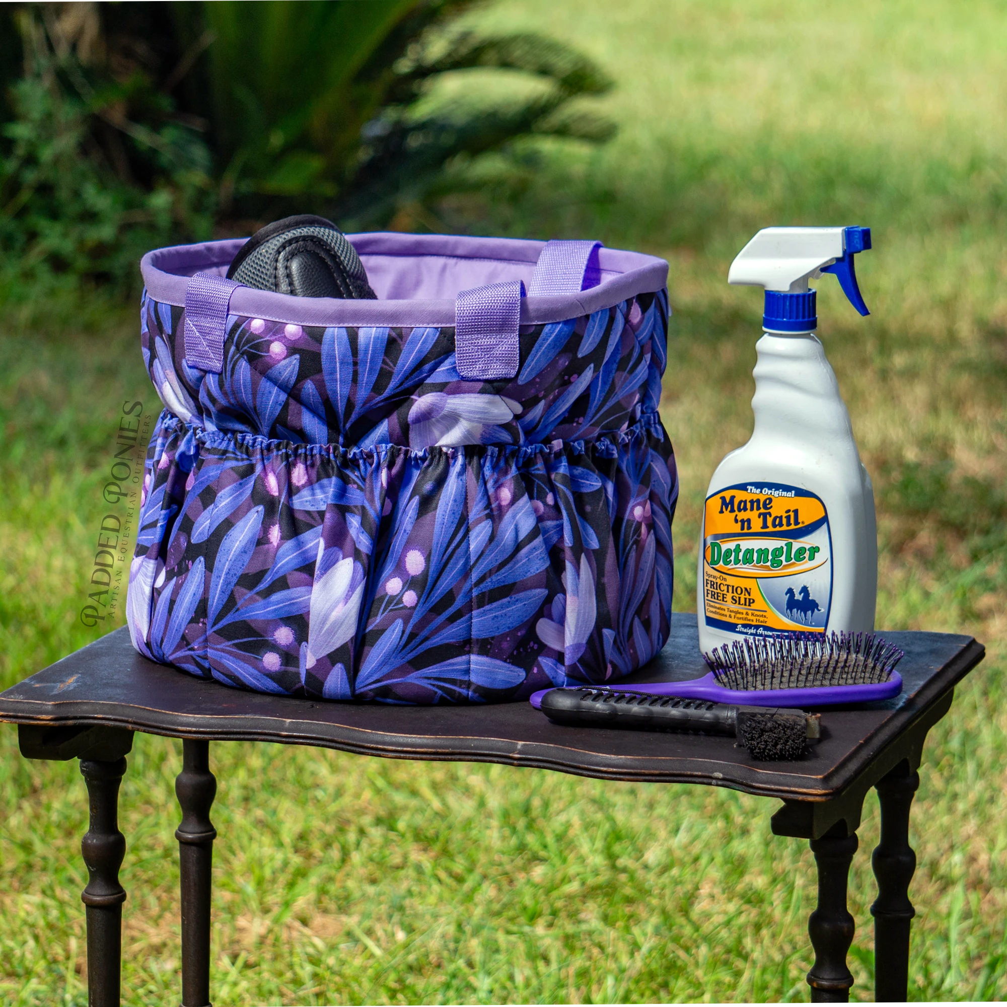 Moonflowers Indigo Purple Floral Grooming Tote Brush Bag