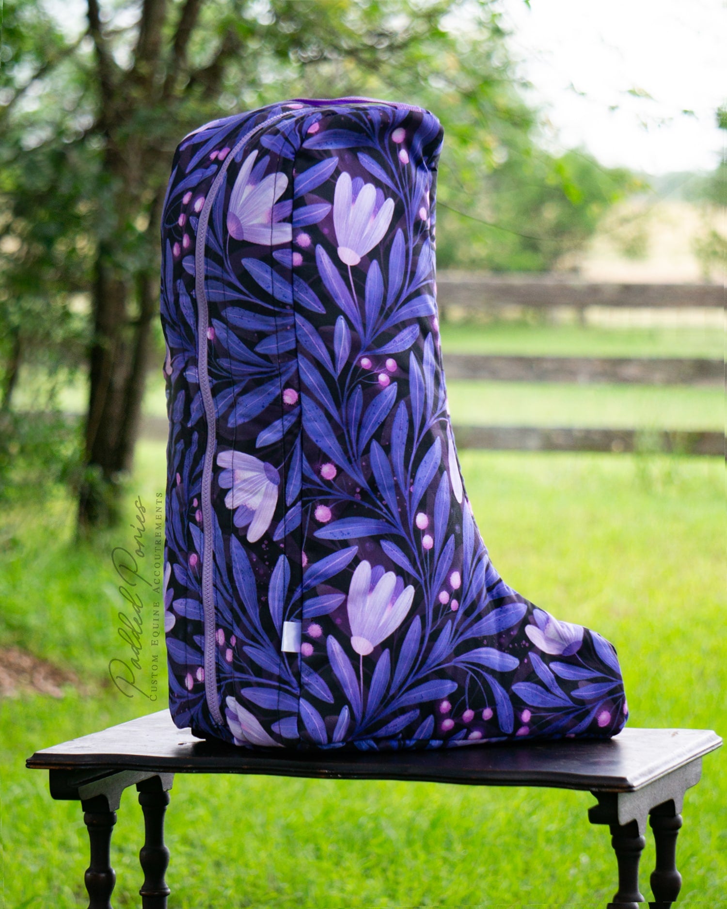 Custom Purple Moonflowers Tall Boot Bag Padded Ponies