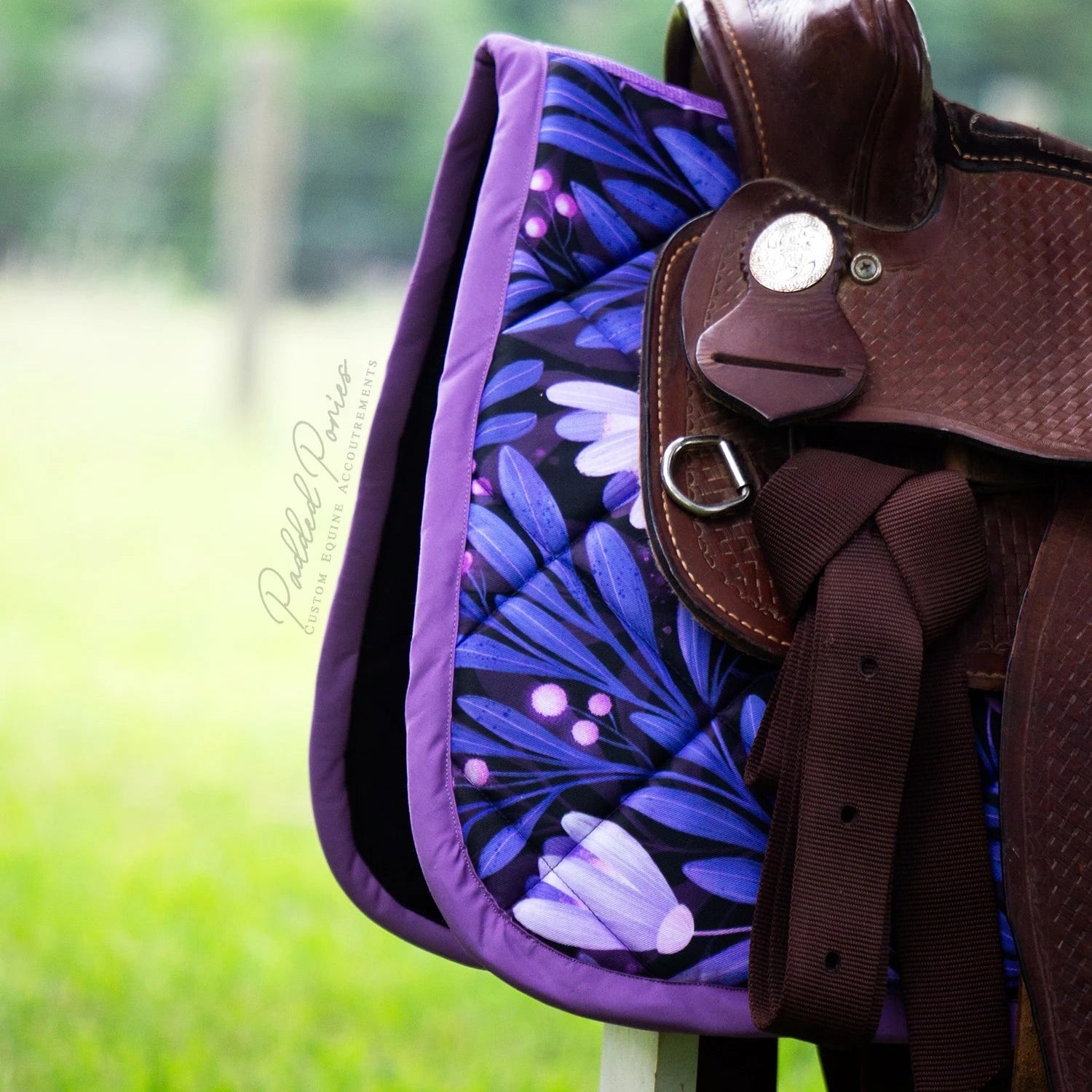 Indigo Lavender Purple Moonflowers Floral Western Saddle Pad