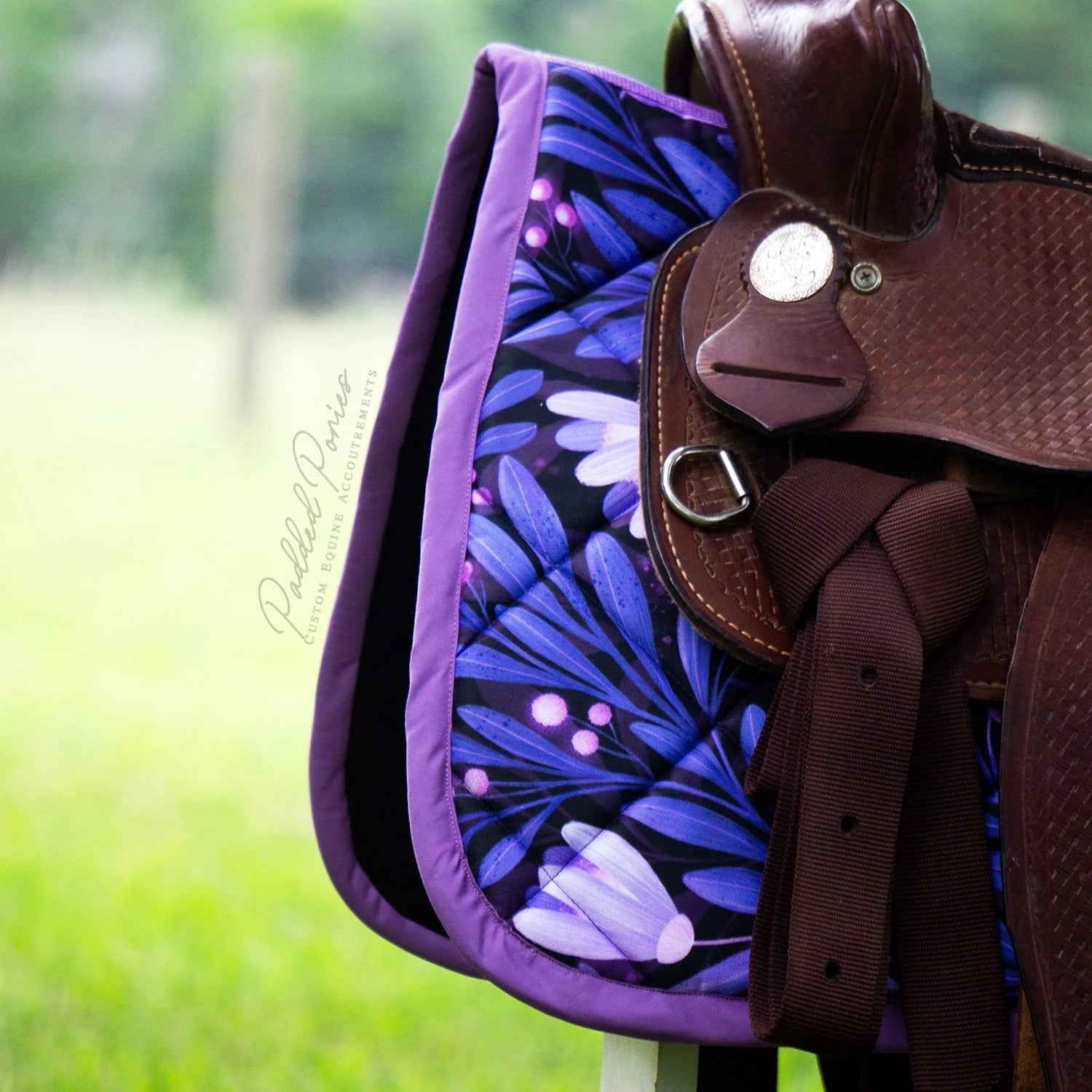 Indigo Lavender Purple Moonflowers Floral Western Saddle Pad