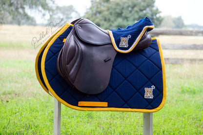 United States Naval Academy Patch Navy Blue Jump Saddle Pad with Matching Fly Veil Bonnet