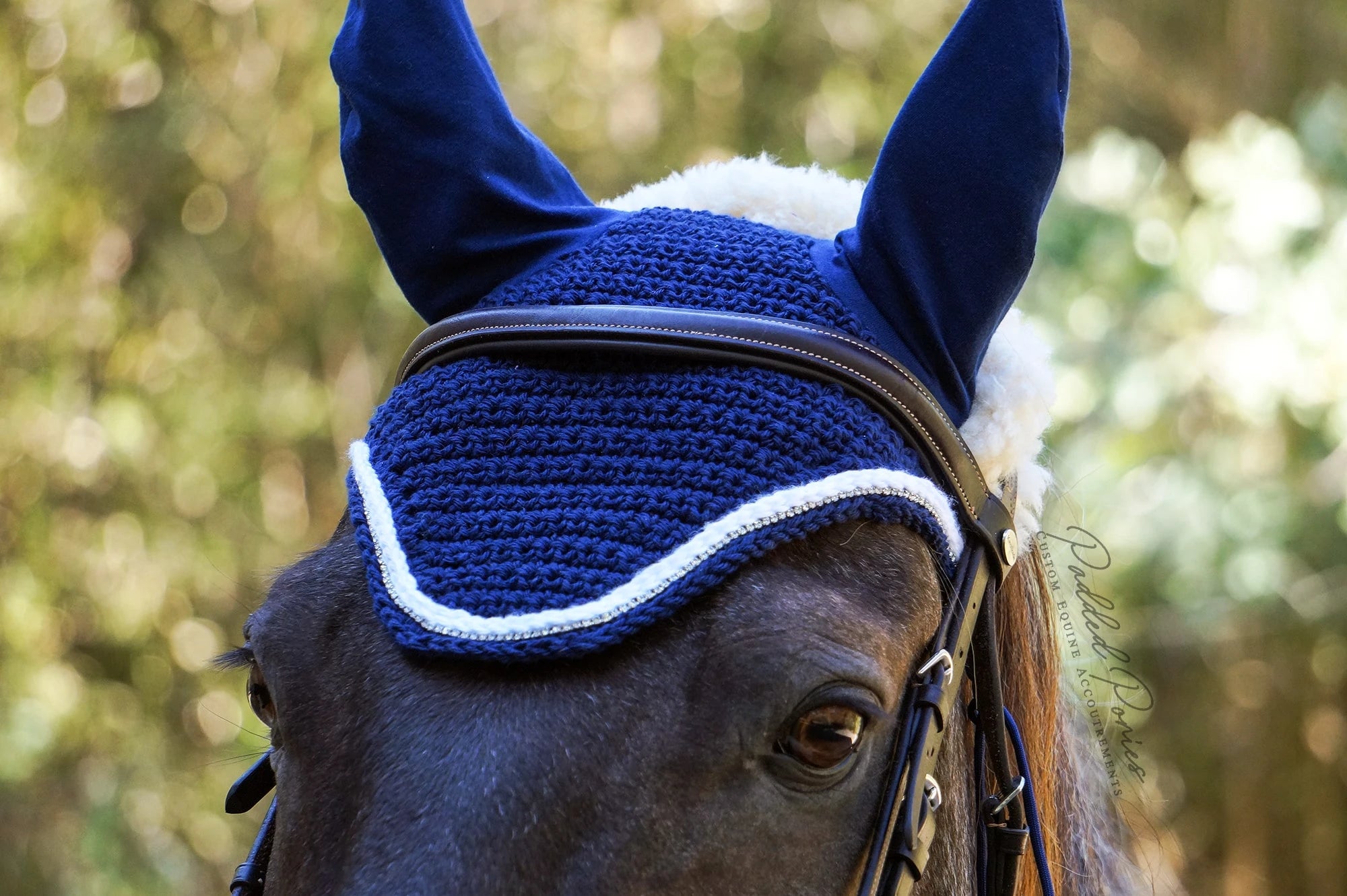 Navy Blue Rhinestone Solid Color Fly Veil Bonnet