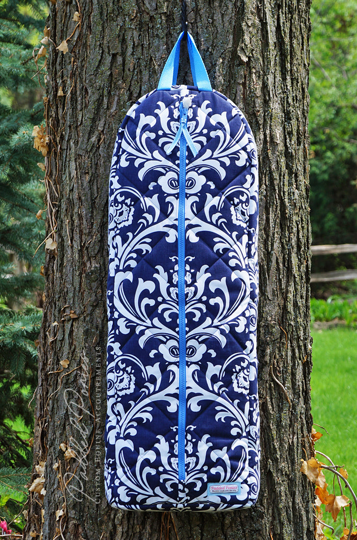 Navy Blue Floral Damask Fleece-Lined Bridle Bag
