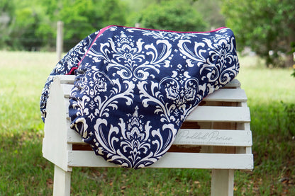 Navy Blue and Hot Pink Floral Damask All Purpose Saddle Cover