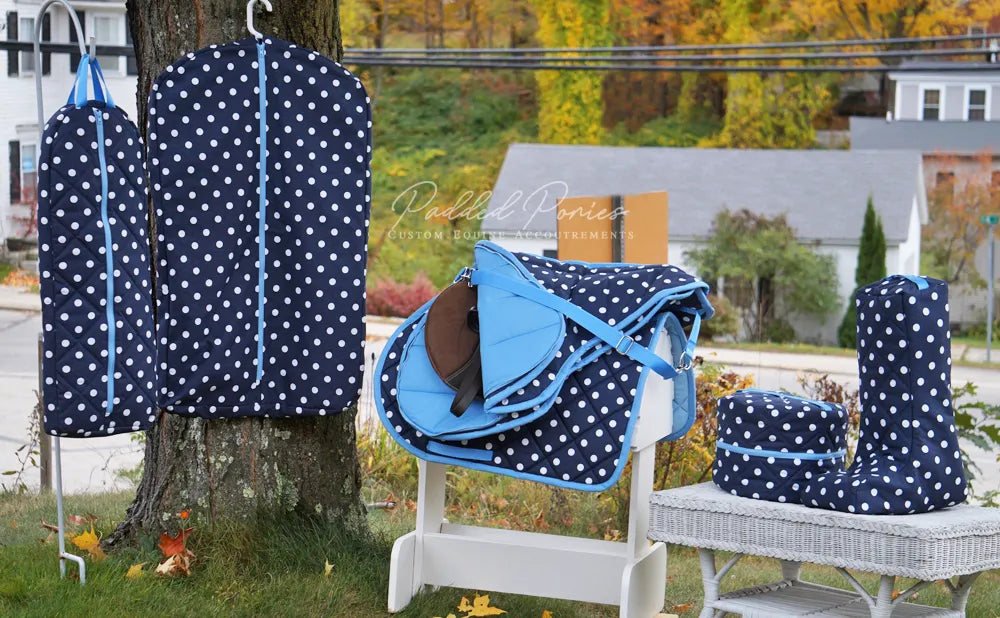 Navy Blue and Baby Blue Polka Dot Tack Bag Set