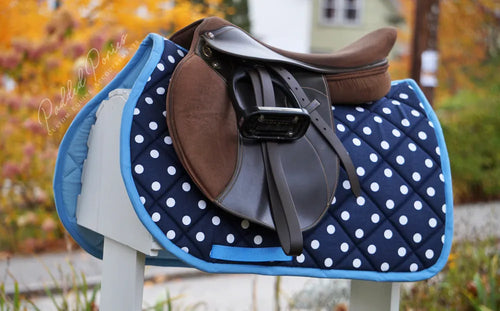 Navy Blue and Baby Blue Polka Dot Saddle Pad