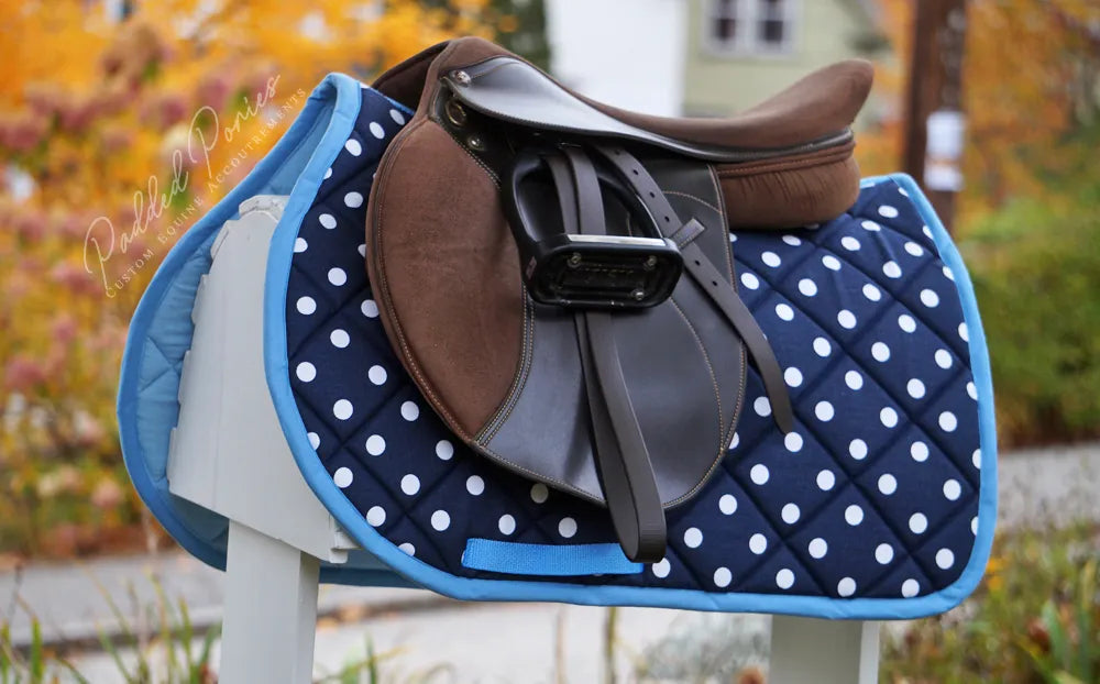Navy Blue and Baby Blue Polka Dot Saddle Pad