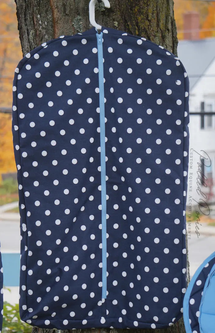 Navy Blue and Baby Blue Polka Dot Garment Bag