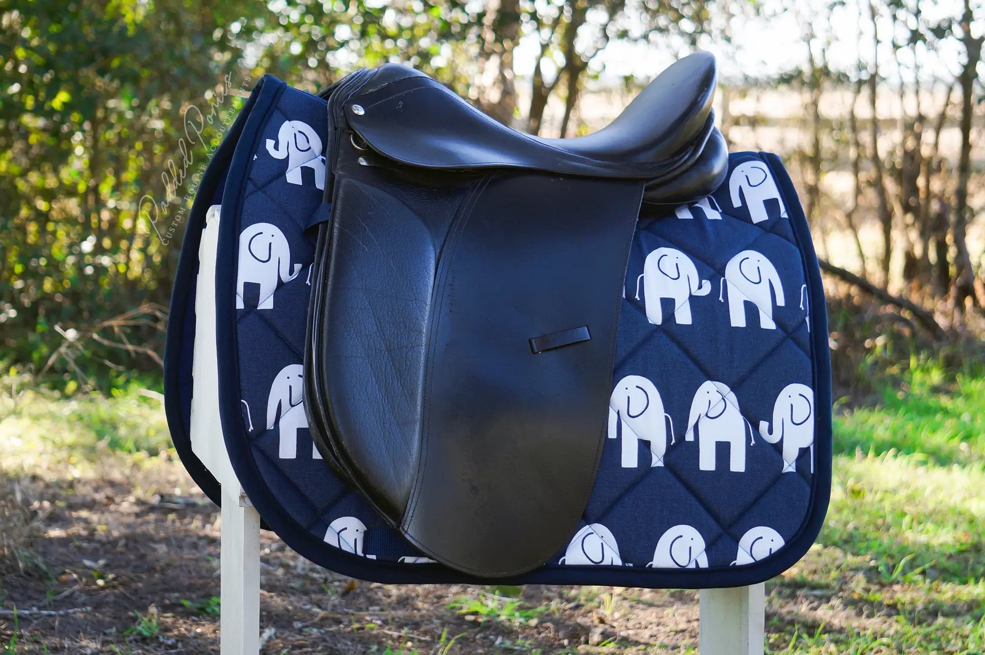 Navy Blue Elephants Animal Print Dressage Saddle Pad