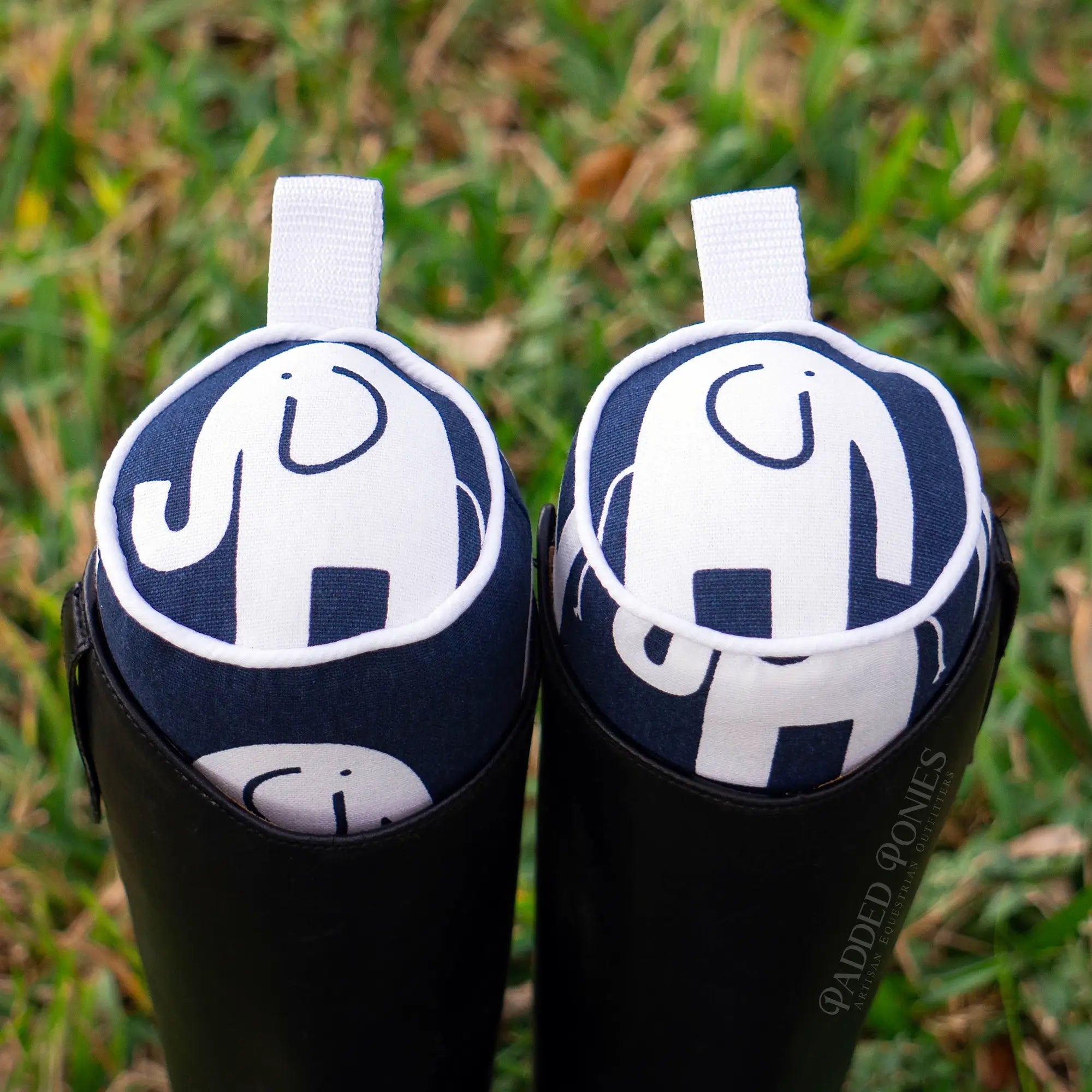 Navy Blue and White Elephants Animal Print Boot Tree Stuffers