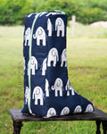 Navy Blue Elephants Animal Print Tall Boot Bag with Spring Green