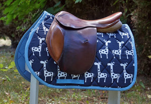 Navy Blue and Light Blue Giraffes Animal Print All Purpose Saddle Pad