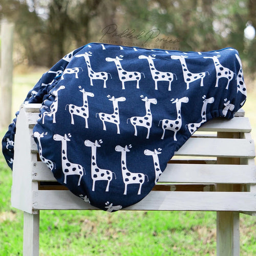 Navy Blue Giraffes Animal Print All Purpose Saddle Cover