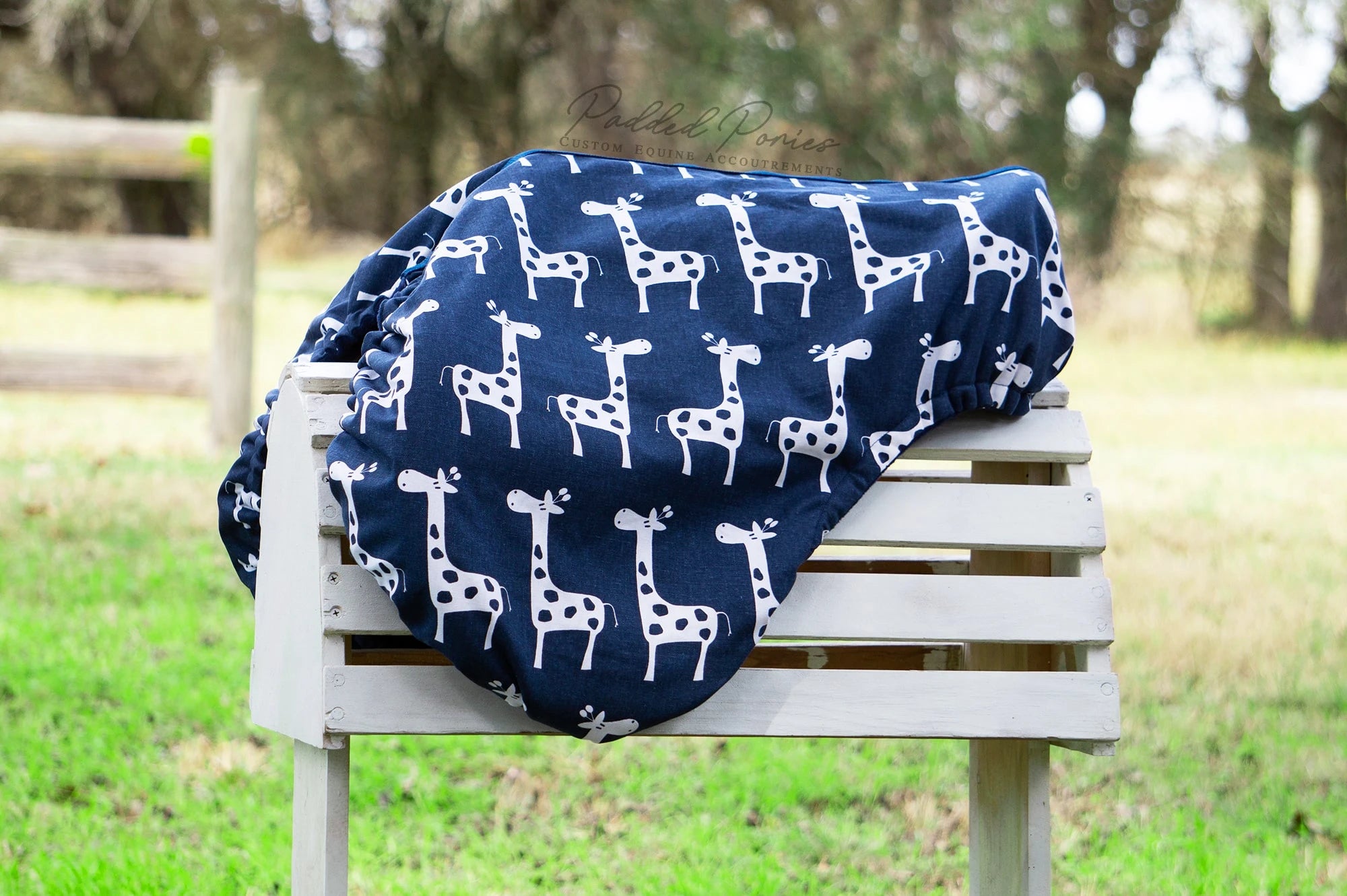 Navy Blue Giraffes Animal Print All Purpose Saddle Cover