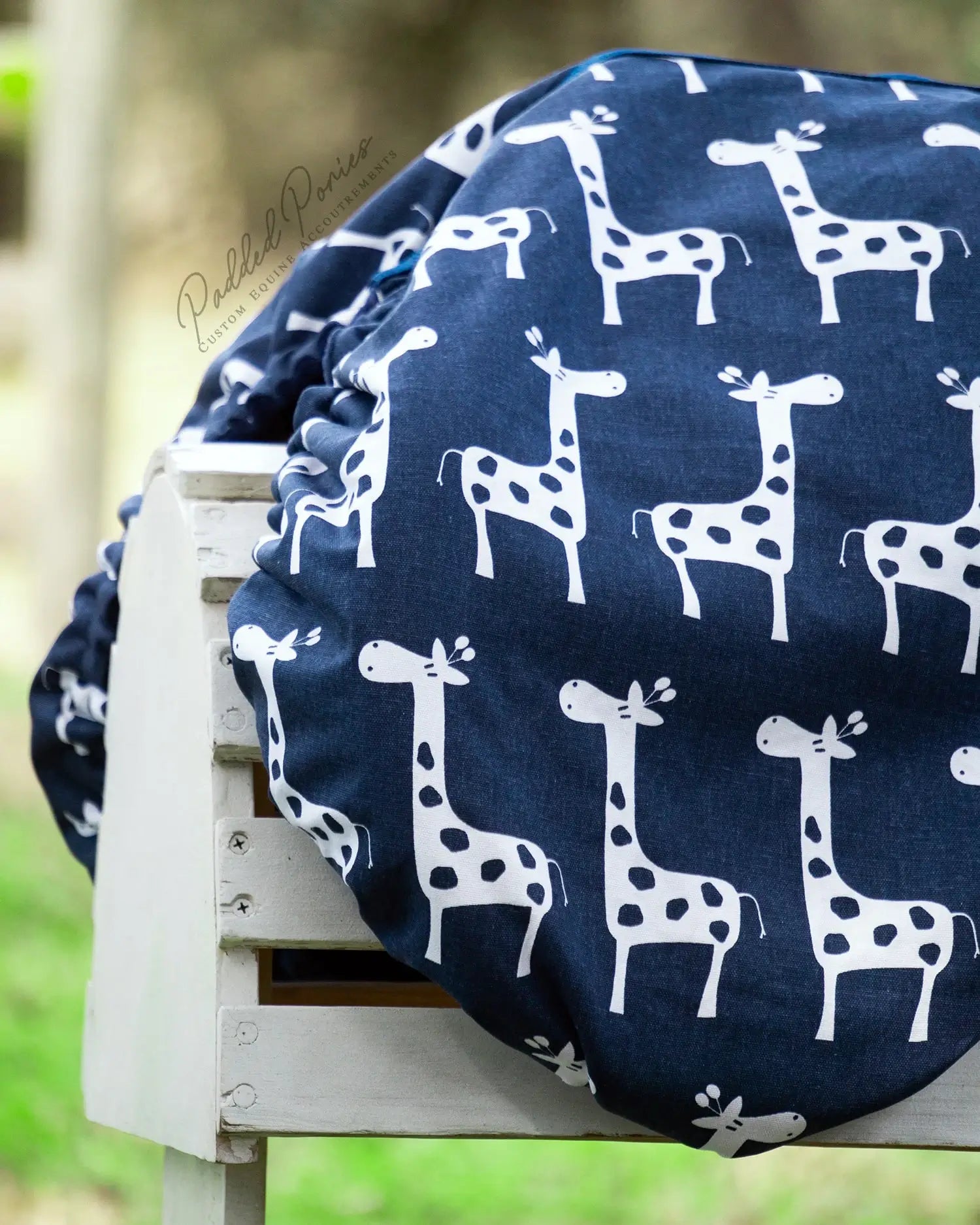 Navy Blue Giraffes Animal Print All Purpose Saddle Cover