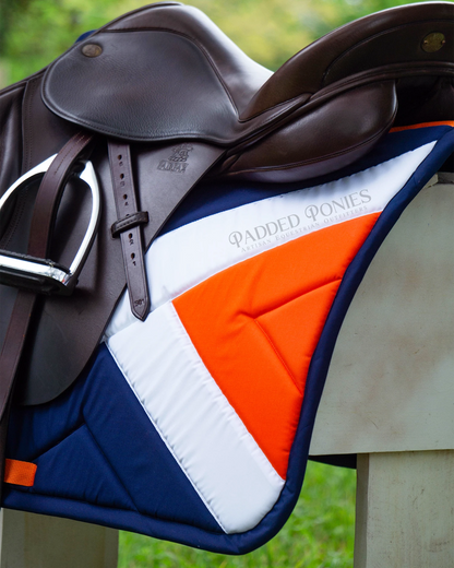 Navy Blue, Orange, and White X Cross Country Eventing All Purpose Saddle Pad