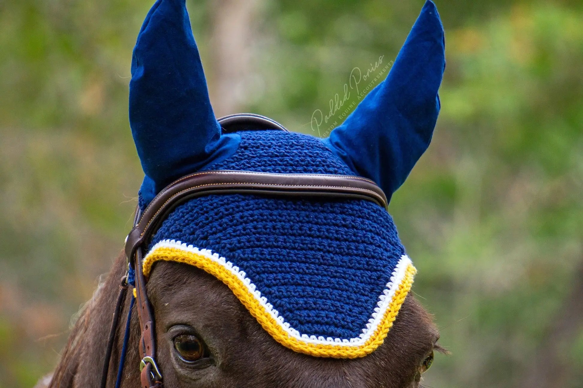 Navy Blue and Yellow Solid Color Fly Veil Bonnet