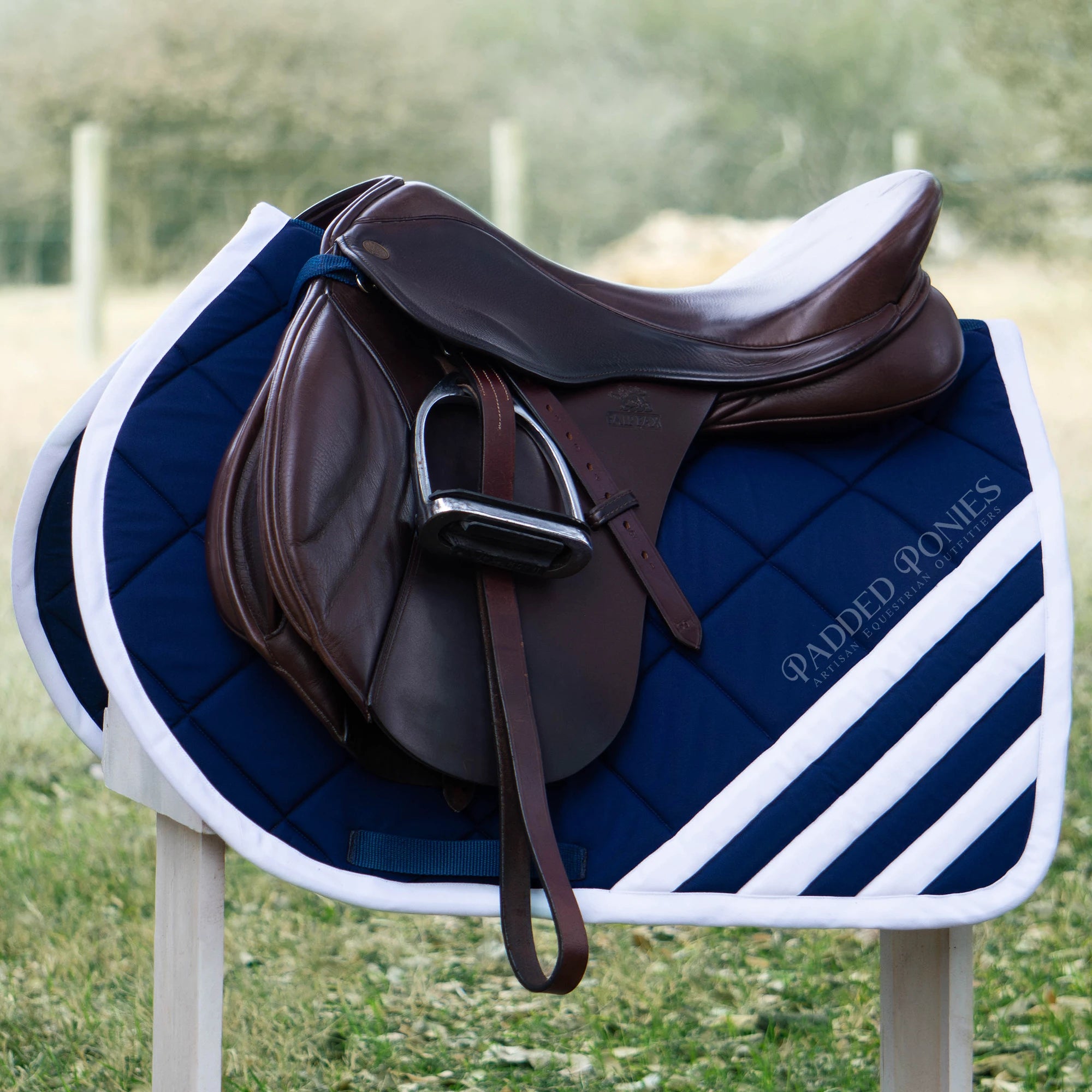 Navy Blue and White Stripe Jump Saddle Pad