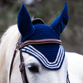 Navy Blue and White Stripe Trim Horse Fly Veil Bonnet
