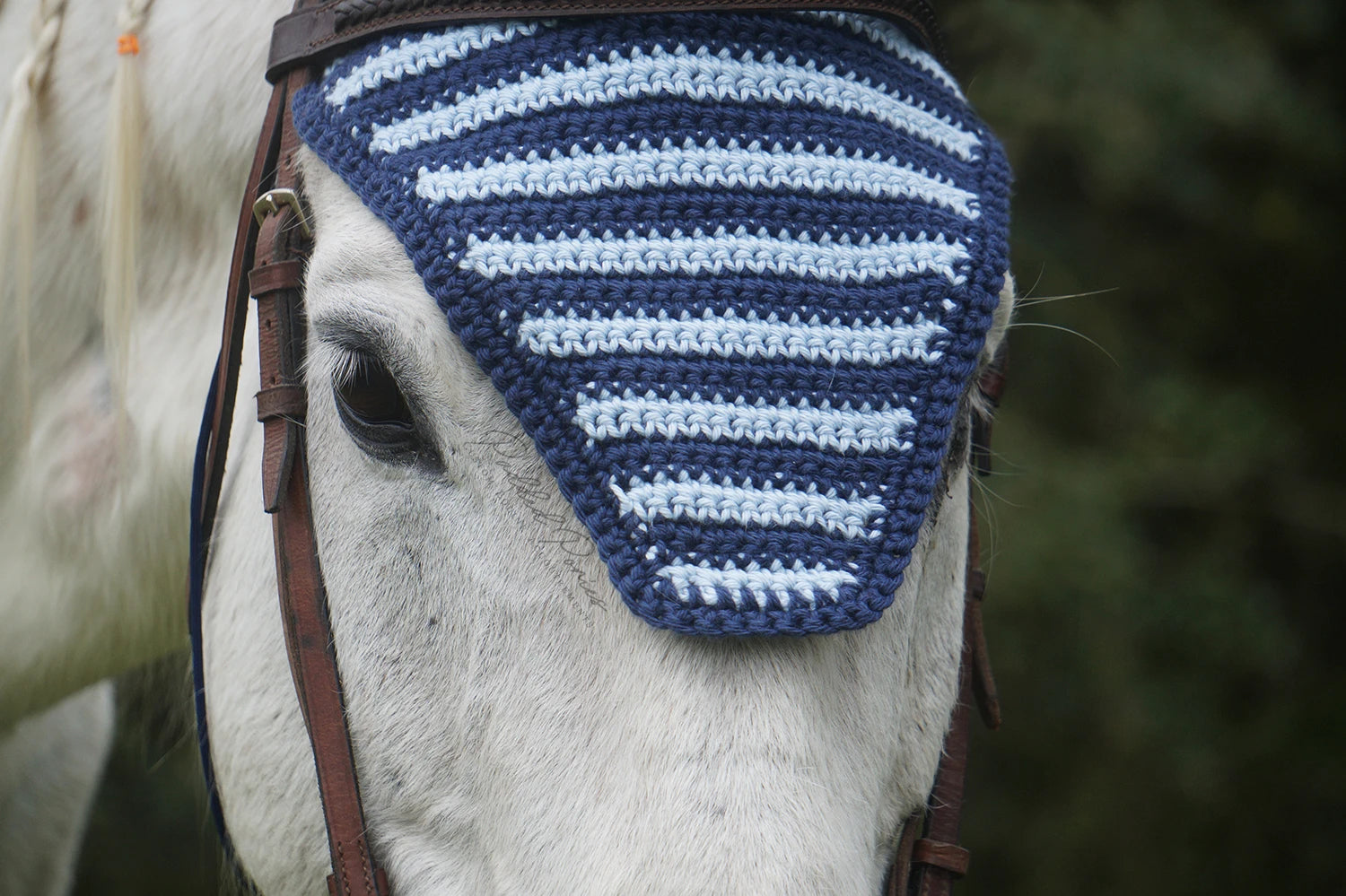 Navy Blue and Baby Blue Stripe Fly Veil Bonnet