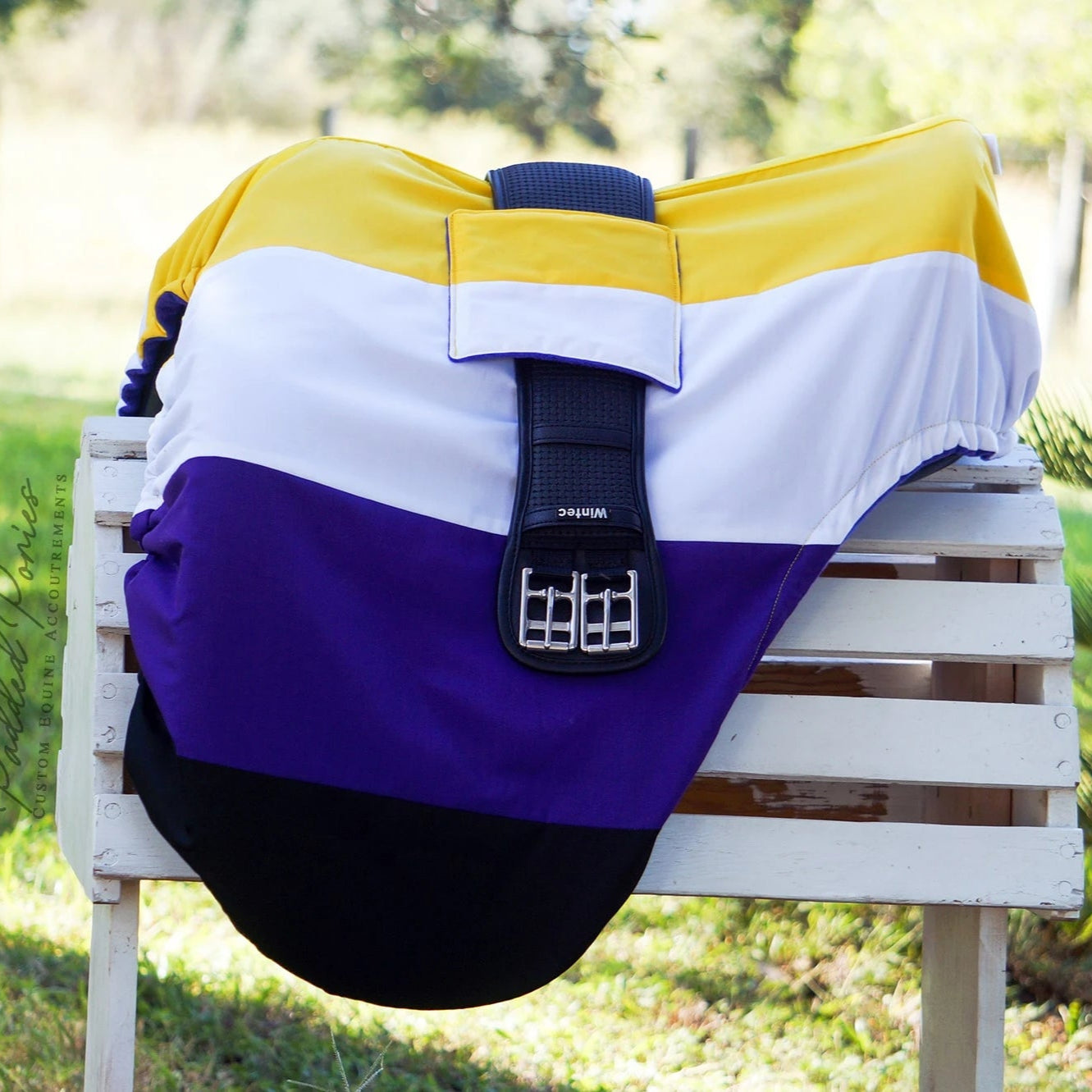 LGBTQ+ Non-Binary Flag Dressage Saddle Cover with Girth Holder Pocket