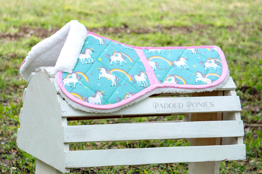 Aqua Unicorns and Rainbows Fleece Half Pad with Shim Pockets