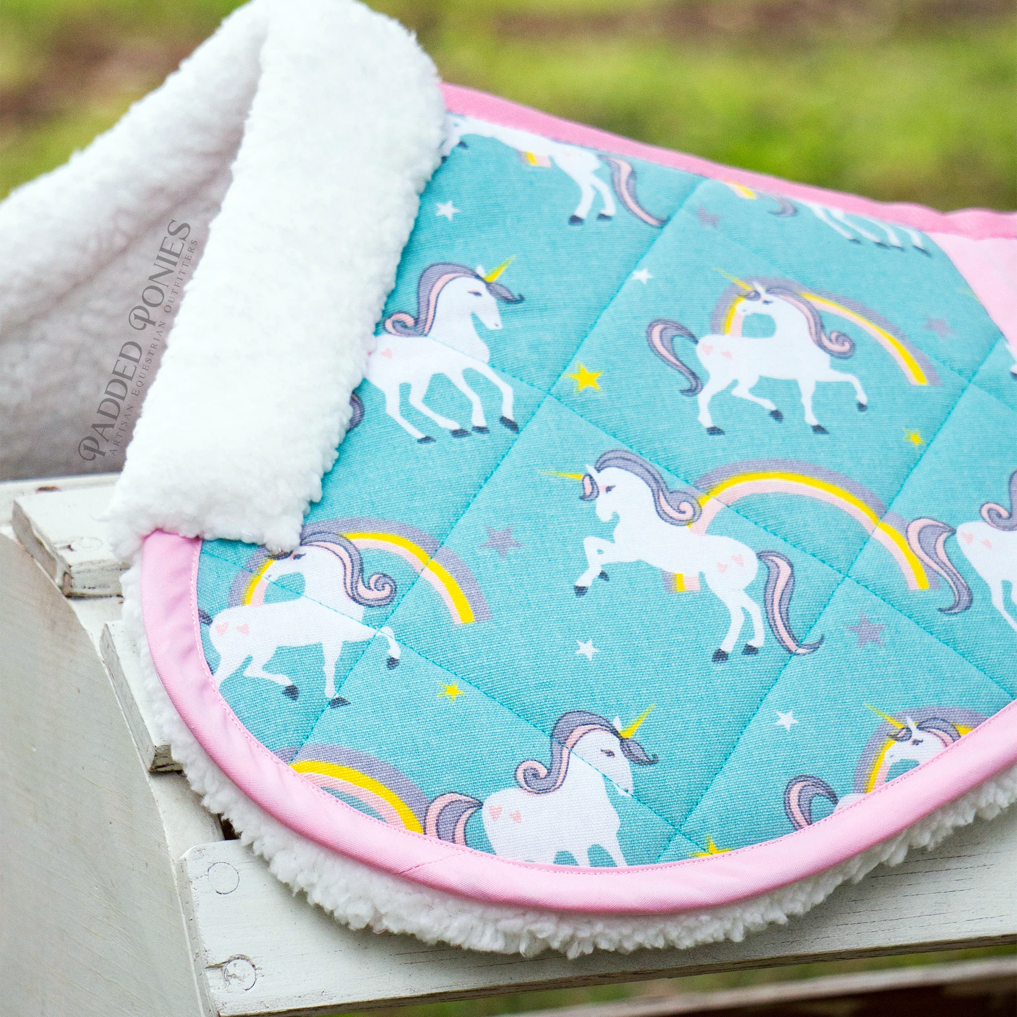 Aqua Unicorns and Rainbows Fleece Half Pad with Shim Pockets