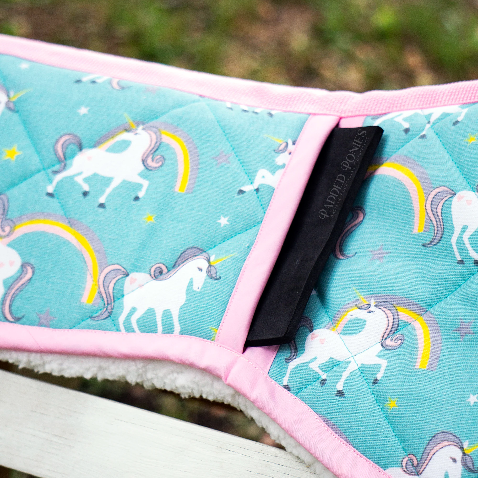 Aqua Unicorns and Rainbows Fleece Half Pad with Shim Pockets