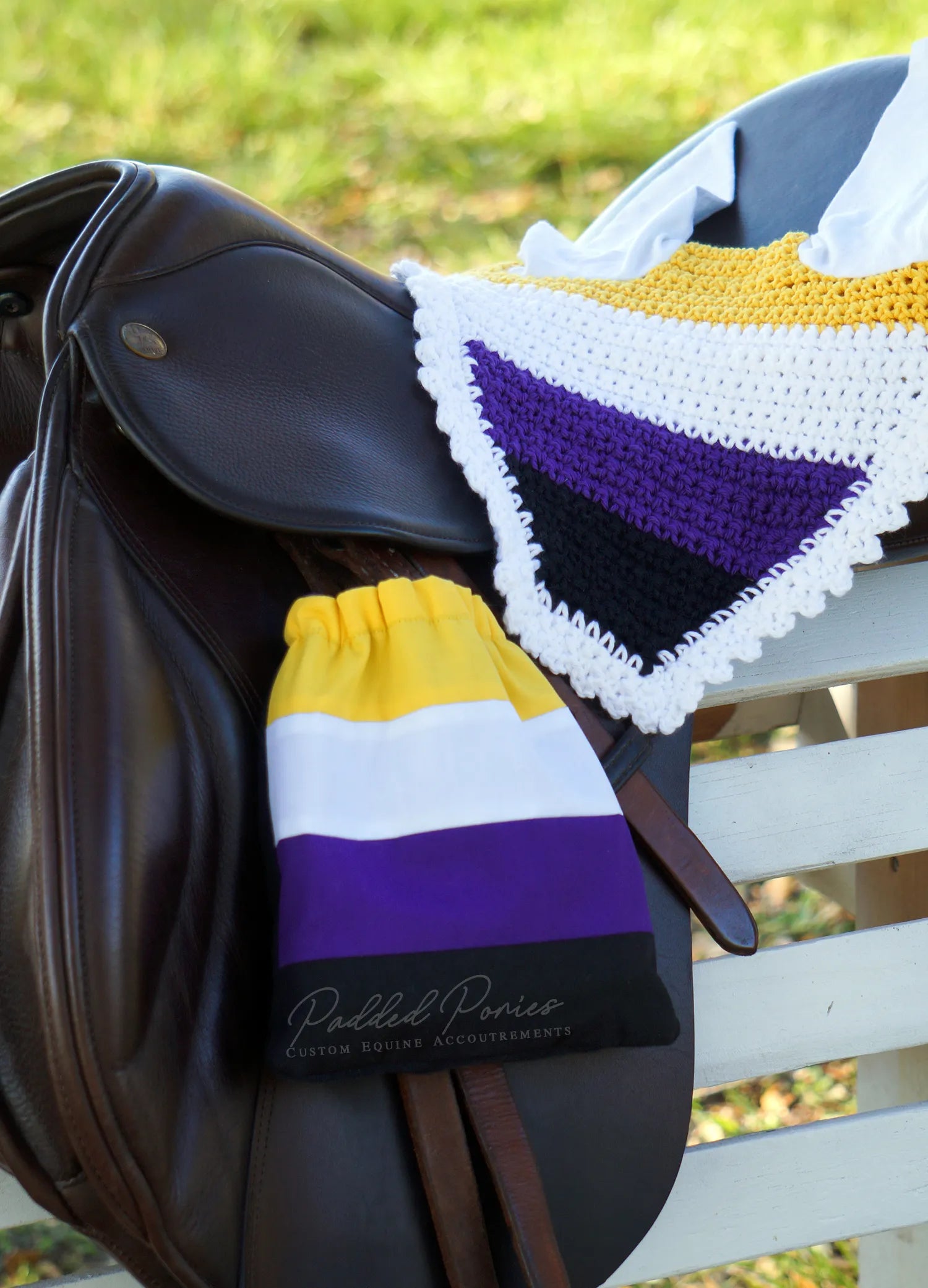 LGBTQ+ Non-Binary Flag Fly Veil Bonnet with Matching Stirrup Covers