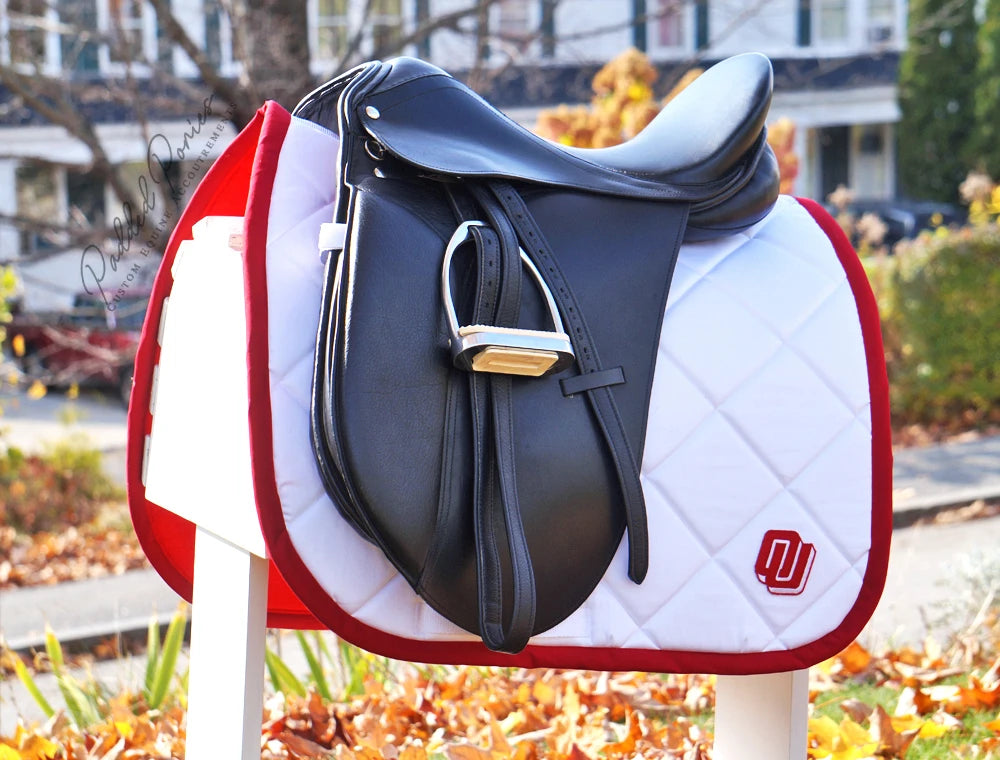 Oklahoma University Patch White and Red Dressage Saddle Pad