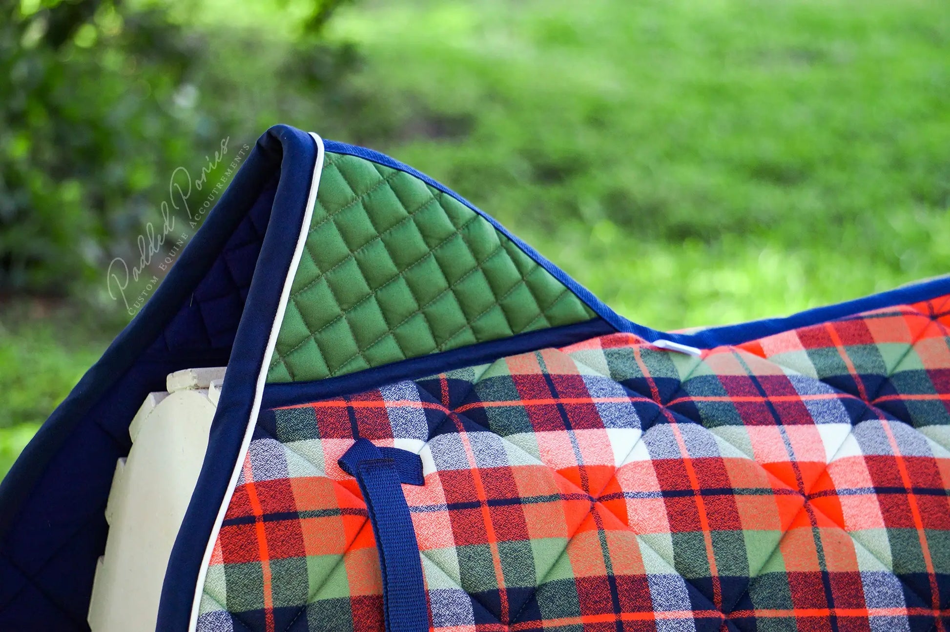Orange, Green, and Navy Blue Plaid Flannel High Wither Saddle Pad