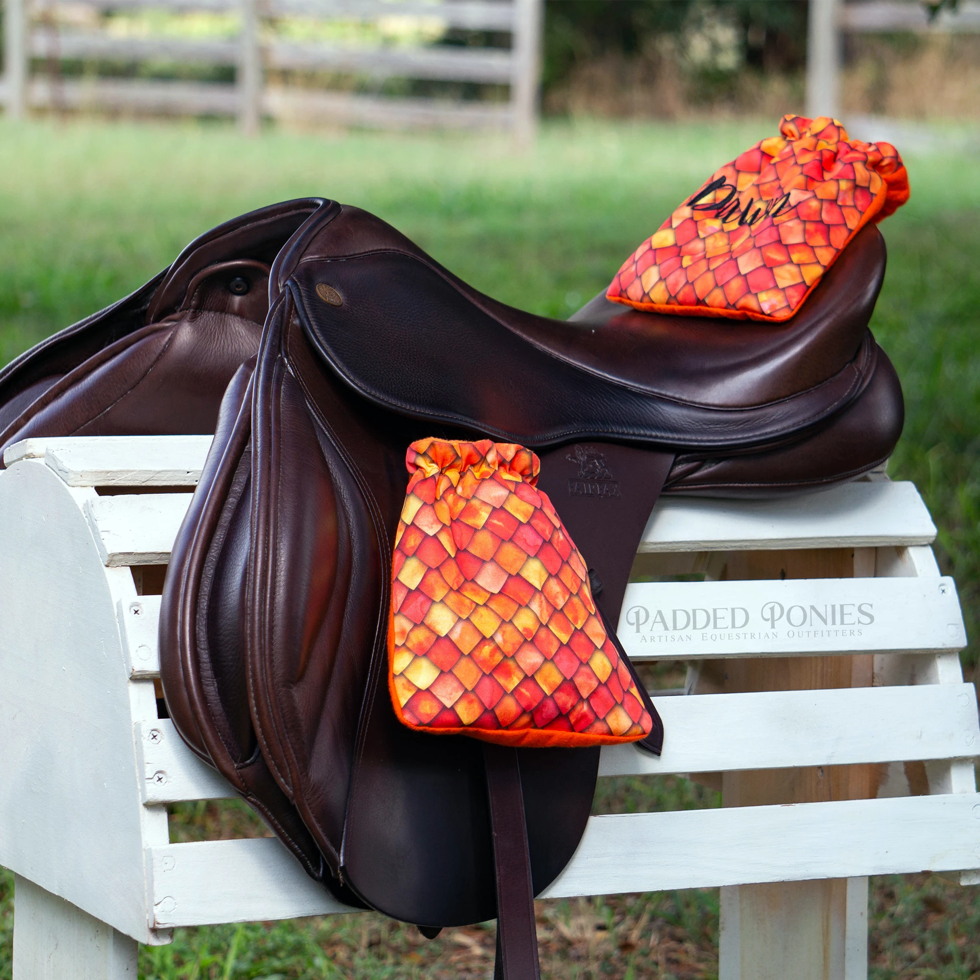 Orange/Red Flame Dragon Scales Stirrup Covers