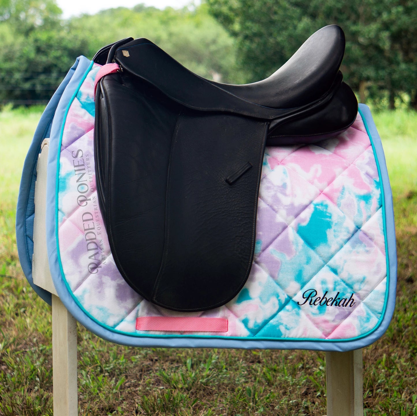 Pastel Tie Dye Print Dressage Saddle Pad with Embroidery